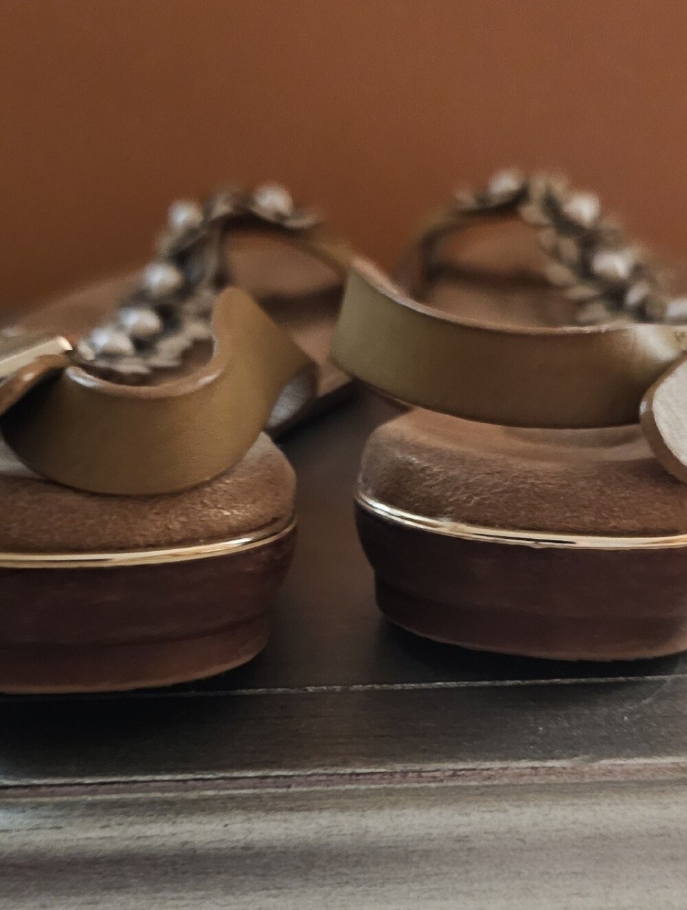 Brown Floral T-strap Women's Sandals - Picture 6 of 8